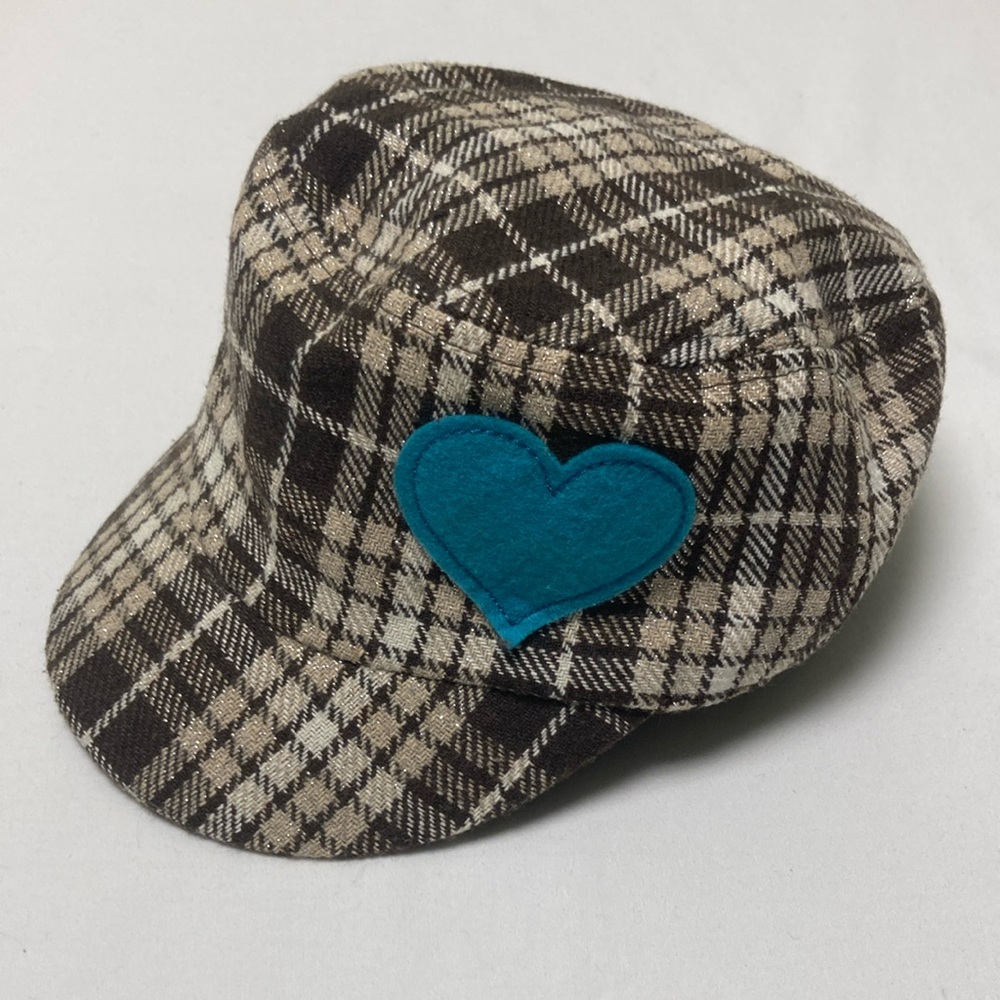 Maurices Blue and Brown Plaid Hat with Heart Accent